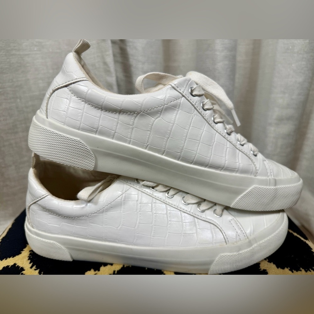 ZARA White Croc-Embossed Low Top Sneakers Women’s Size 40 (US 9.5) Faux Leather - Picture 4 of 7